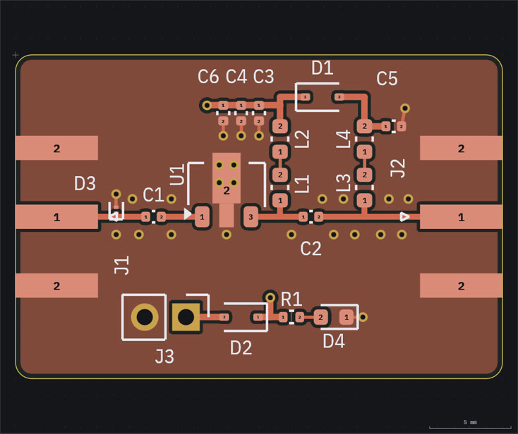 An SPF5189Z LNA layout drawn in the agentee viewer